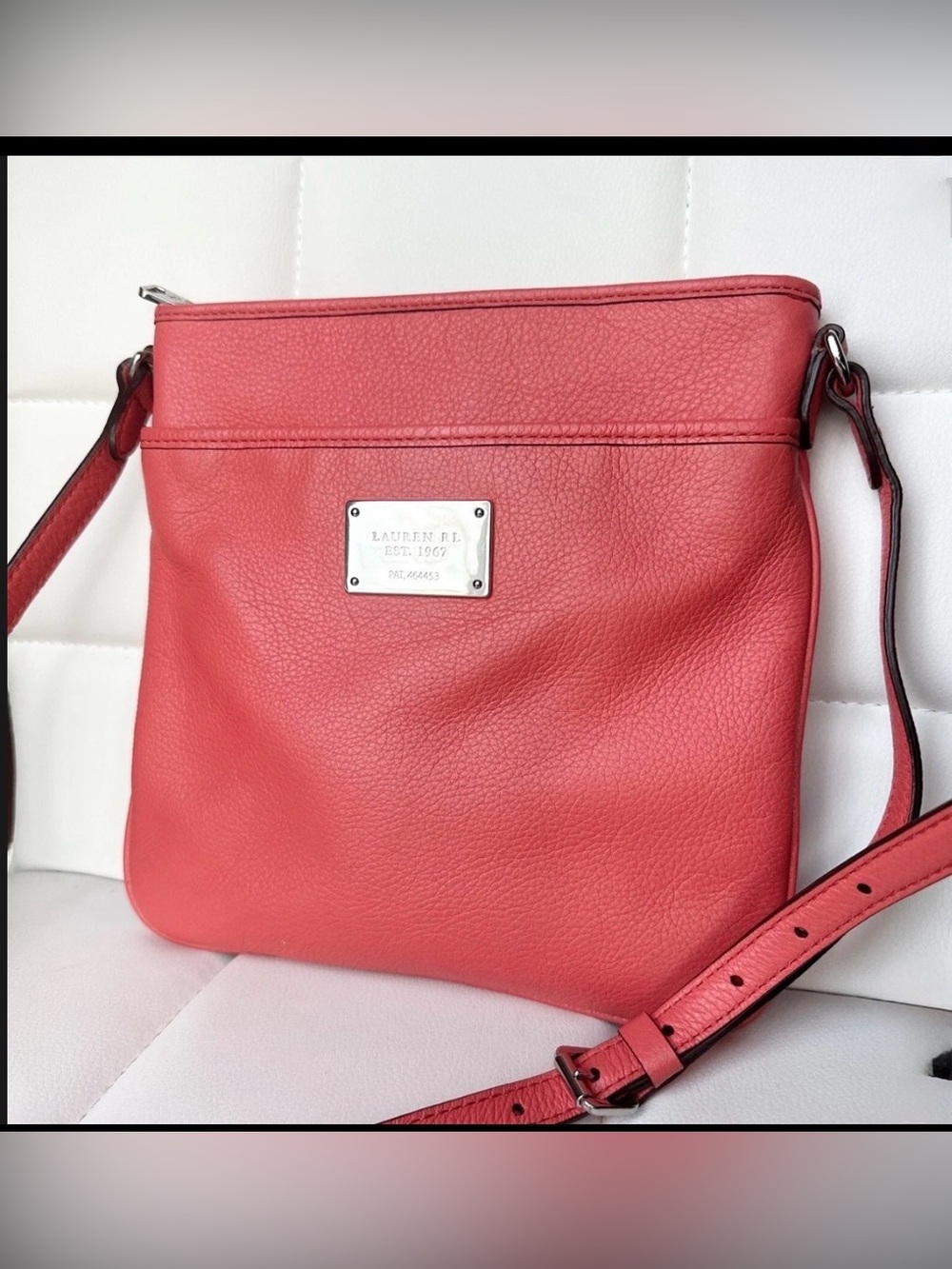 Lauren Ralph Lauren Coral-Red Pebbled Leather Crossbody
